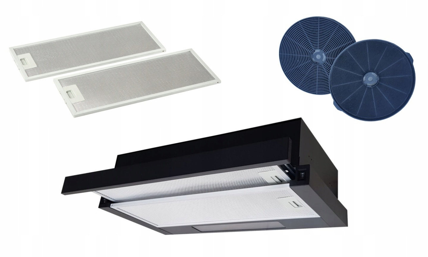 Arset Czarny okap kuchenny teleskopowy podszafkowy Marin 60cm + FILTR WĘGLOWY(49,5 cm)